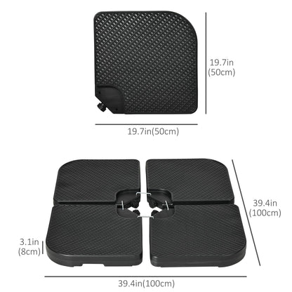 Outsunny 4PCs Cantilever Umbrella Base Weights for Offset Banana Parasol, HDPE Water or Sand Filled Patio Umbrella Weights for Cross Base Stand with Built-in Handles, Black
