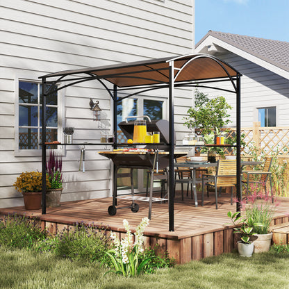 Outsunny 8' x 5' Hardtop Grill Gazebo, Outdoor BBQ Gazebo with PC Board Roof, BBQ Canopy Gazebo with 2 Side Shelves and 10 Hooks