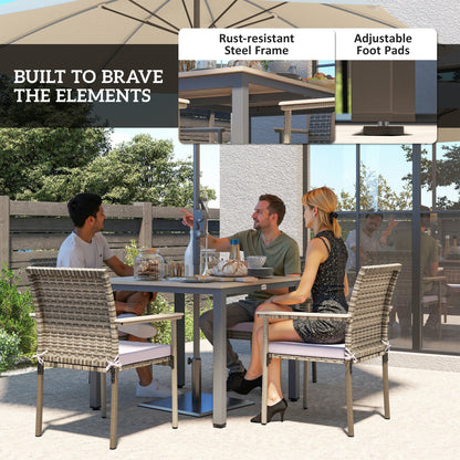 Outsunny 5 Pieces Wicker Outdoor Furniture Set, Rattan Patio Dining Set with Cushions, Umbrella Hole for Garden Backyard, Grey