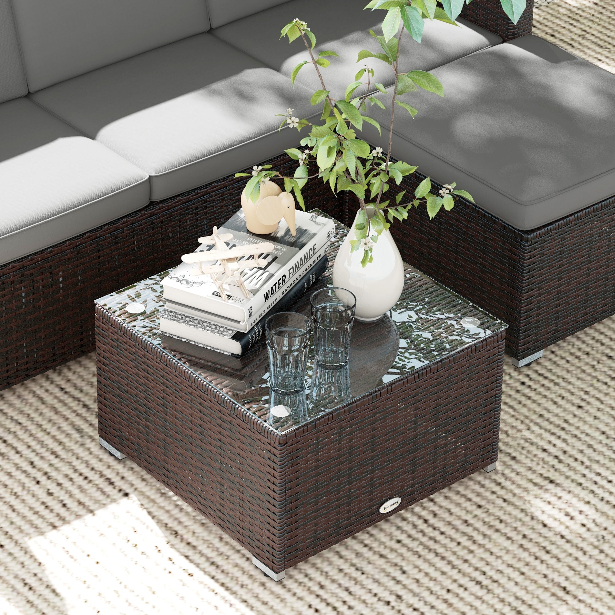 Outsunny Patio Furniture w/ Soft Cushions, Corner Sofa Sets, Grey