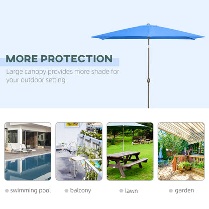Outsunny 6.5x10ft Patio Umbrella, Rectangle Market Umbrella with Aluminum Frame and Crank Handle, Garden Parasol Outdoor Sunshade Canopy, Blue