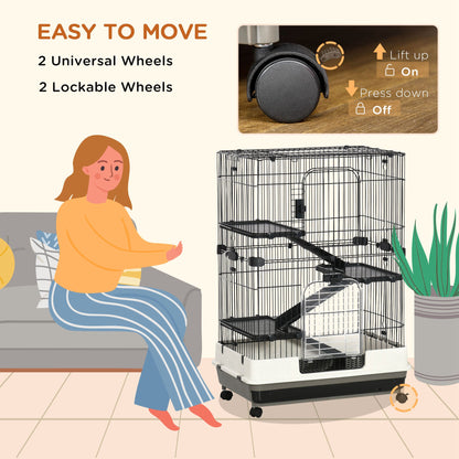 PawHut 45"H 4-Level Small Animal Cage Rabbit Hutch with Universal Lockable Wheels, Slide-out Tray for Bunny, Chinchillas, Ferret, Black