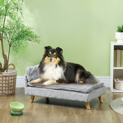 PawHut Dog Sofa Bed for Medium Dogs Cats with Cushion, Pillow, Removable and Washable Cover, Non-slip Foot Pads, Light Grey