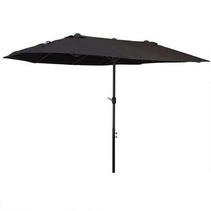 Outsunny 15ft Double-sided Outdoor Sun Umbrella with Twin Canopy, Outdoor Parasol with Crank for Pool, Deck, Black
