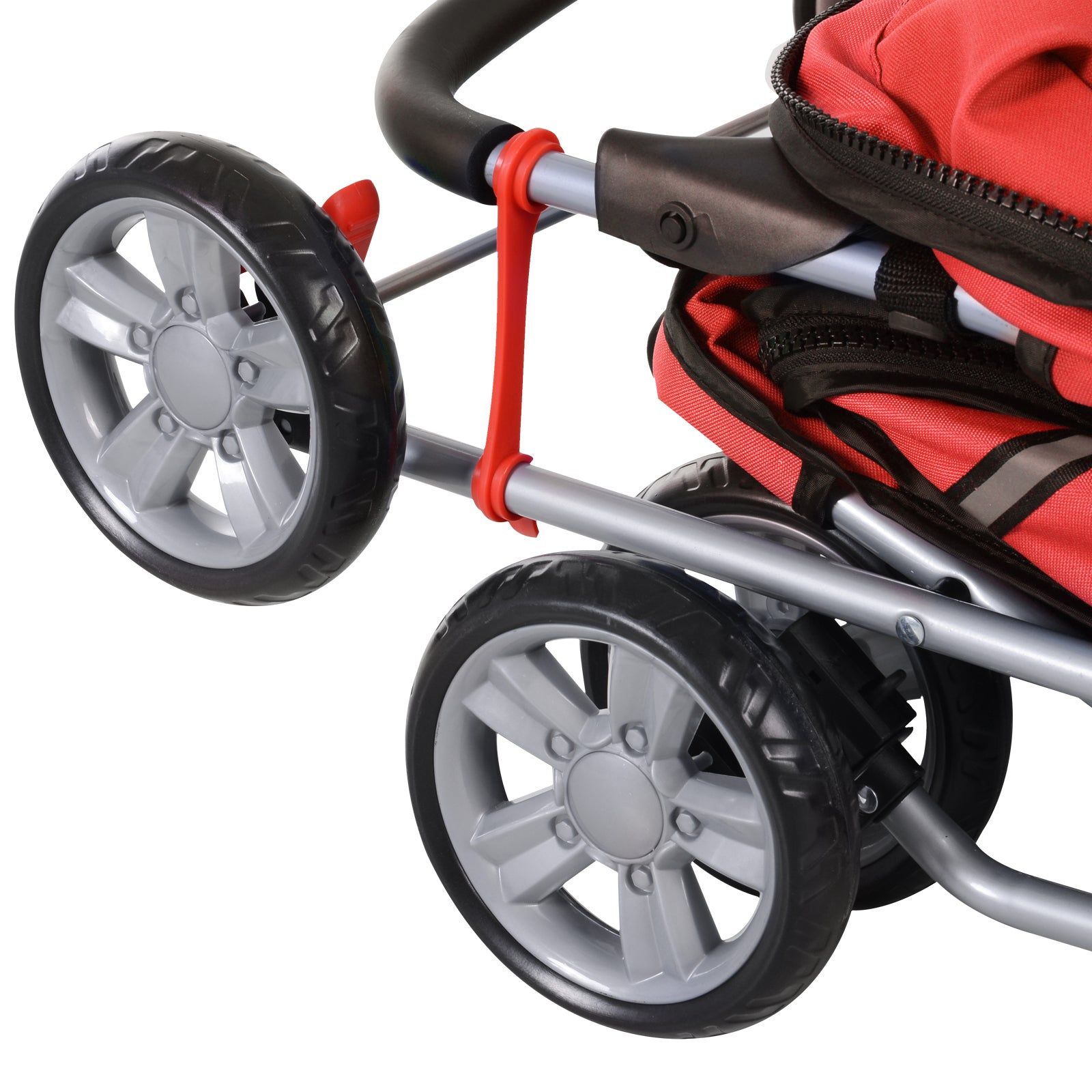PawHut 4 Wheel Dog Pet Stroller Dog Cat Carrier Folding Sunshade Canopy with Brake, Red