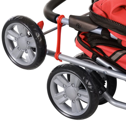 PawHut 4 Wheel Dog Pet Stroller Dog Cat Carrier Folding Sunshade Canopy with Brake, Red