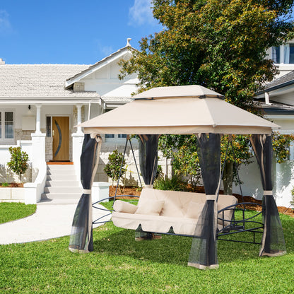 Outsunny 3 Person Outdoor Patio Daybed 3 in 1 Canopy Gazebo Swing Chair Garden Hammock with Mesh Mosquito Net and Sun Shade, Beige