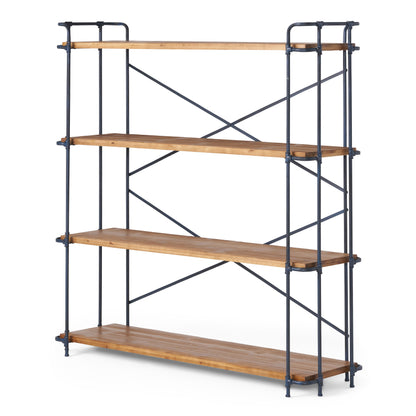 4-Shelf Minimalist Bookcase with Sleek Iron Frame, Industrial Design, Ideal for Patios, Backyard, 64" L x 17.5" W x 66.5" H, Natural