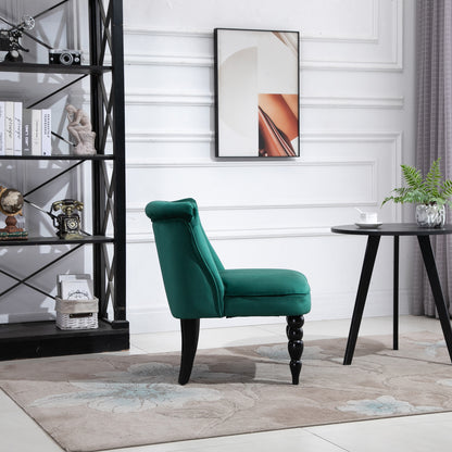 HOMCOM Vintage Leisure Accent Chair, Armless Chair with Button Tufted Straight Back, Turned Legs, Thick Sponge Padding for Living Room, Dining Room, Study, Dark Green