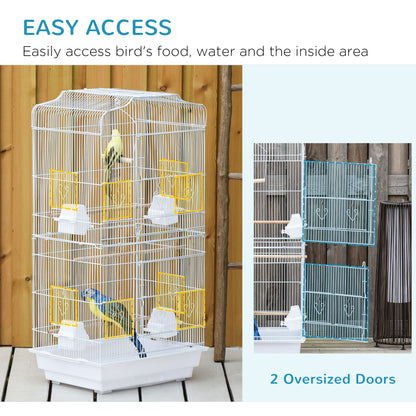 PawHut 36" Bird Cage, Macaw Play House, Cockatoo, Parrot, Finch Flight Cage, 2 Doors, Perch 4 Feeder Pet Supplies, White