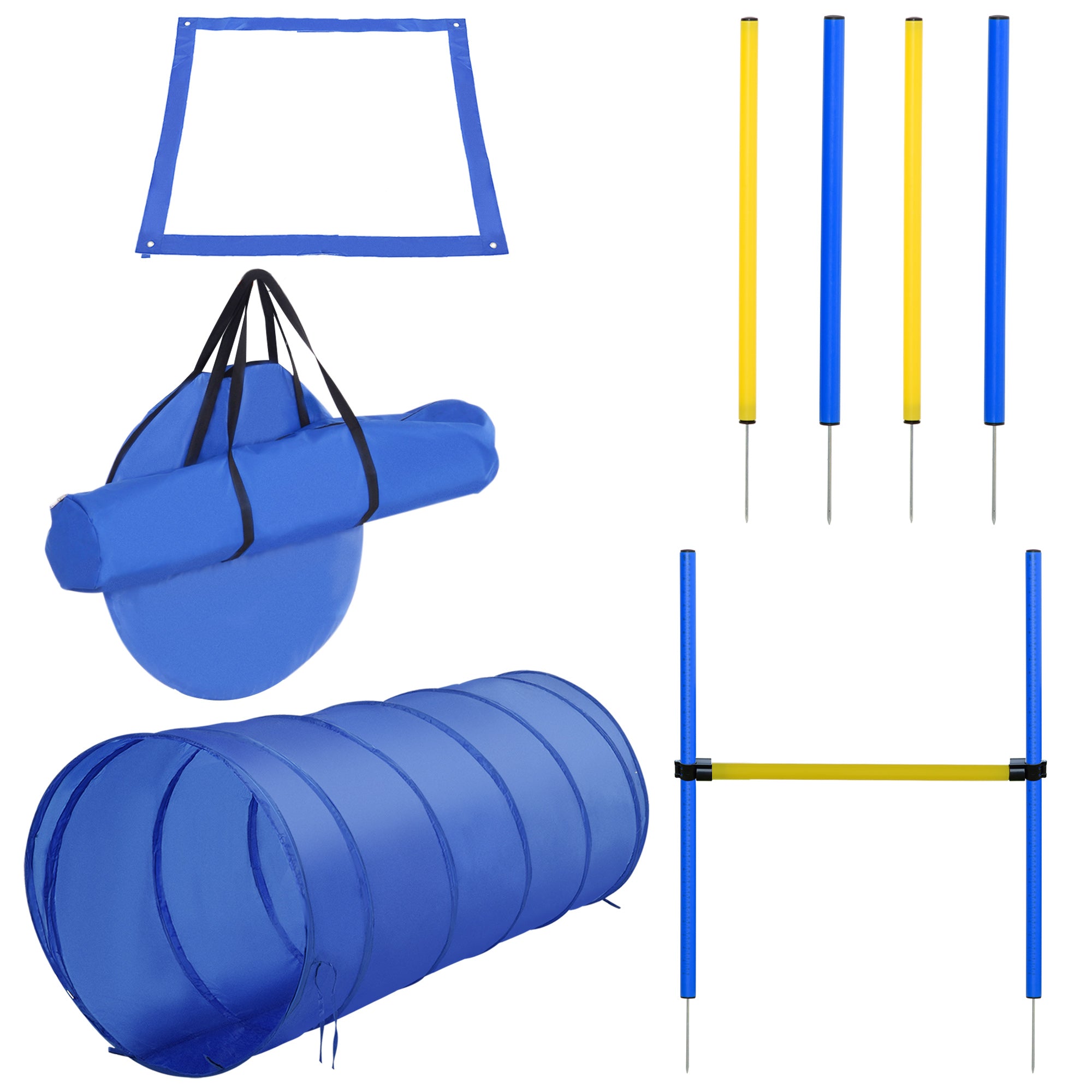 PawHut Dog Agility Starter Kit Pet Outdoor Exercise Training Set Tunnel 4 Weave Poles High Jumper