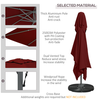 Outsunny 13 FT Cantilever Umbrella, Aluminum Hanging Offset Umbrella with 360°Rotation, Crank, Tilt, Cross Base, Red