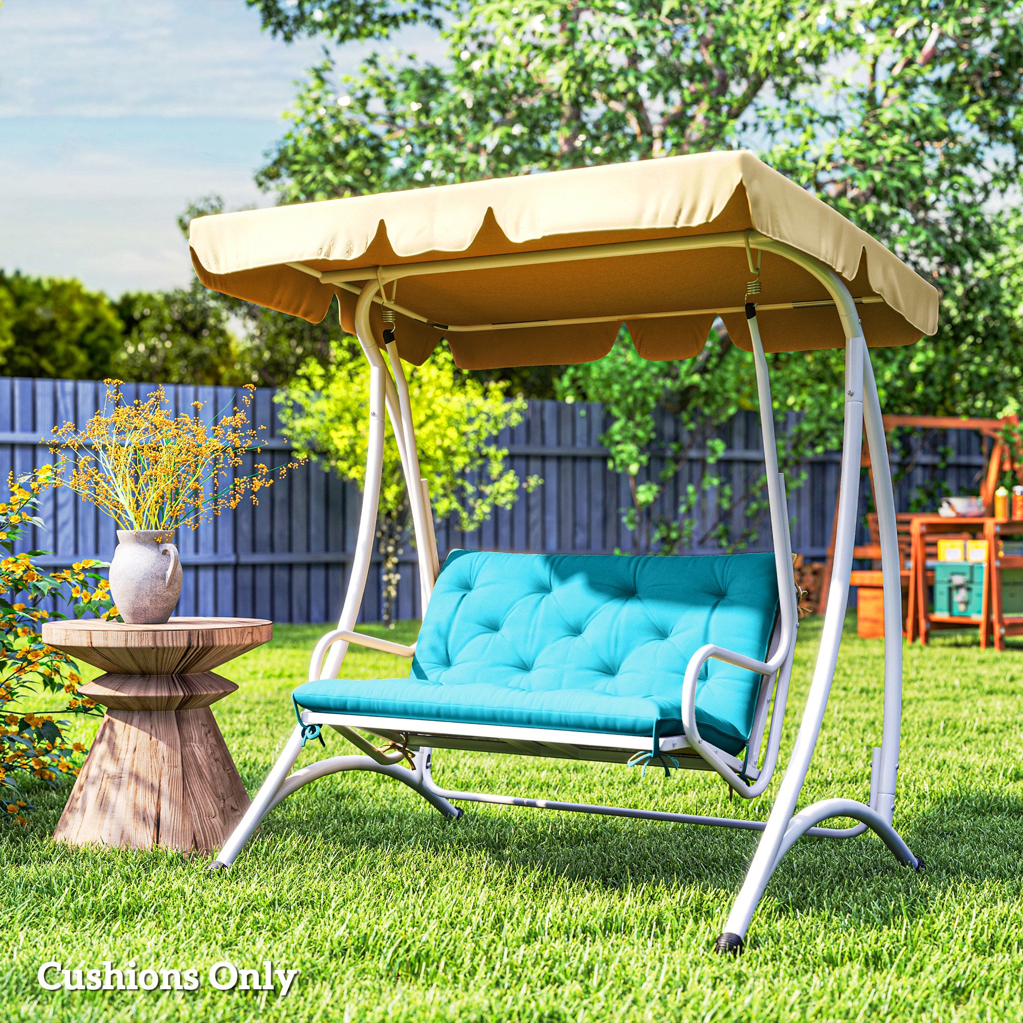 Outsunny Garden Bench Cushion with Backrest, Non-Slip 2 Seater Thick Pad with Ties, Turquoise