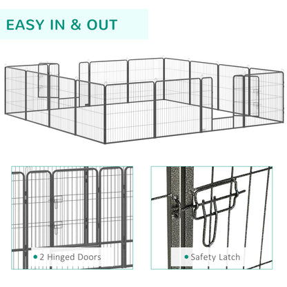 PawHut Heavy Duty Pet Playpen, 16 Panels Steel Dog Fence Puppy Exercise Pen with 2 Doors Locking Latch, 31.5" Height