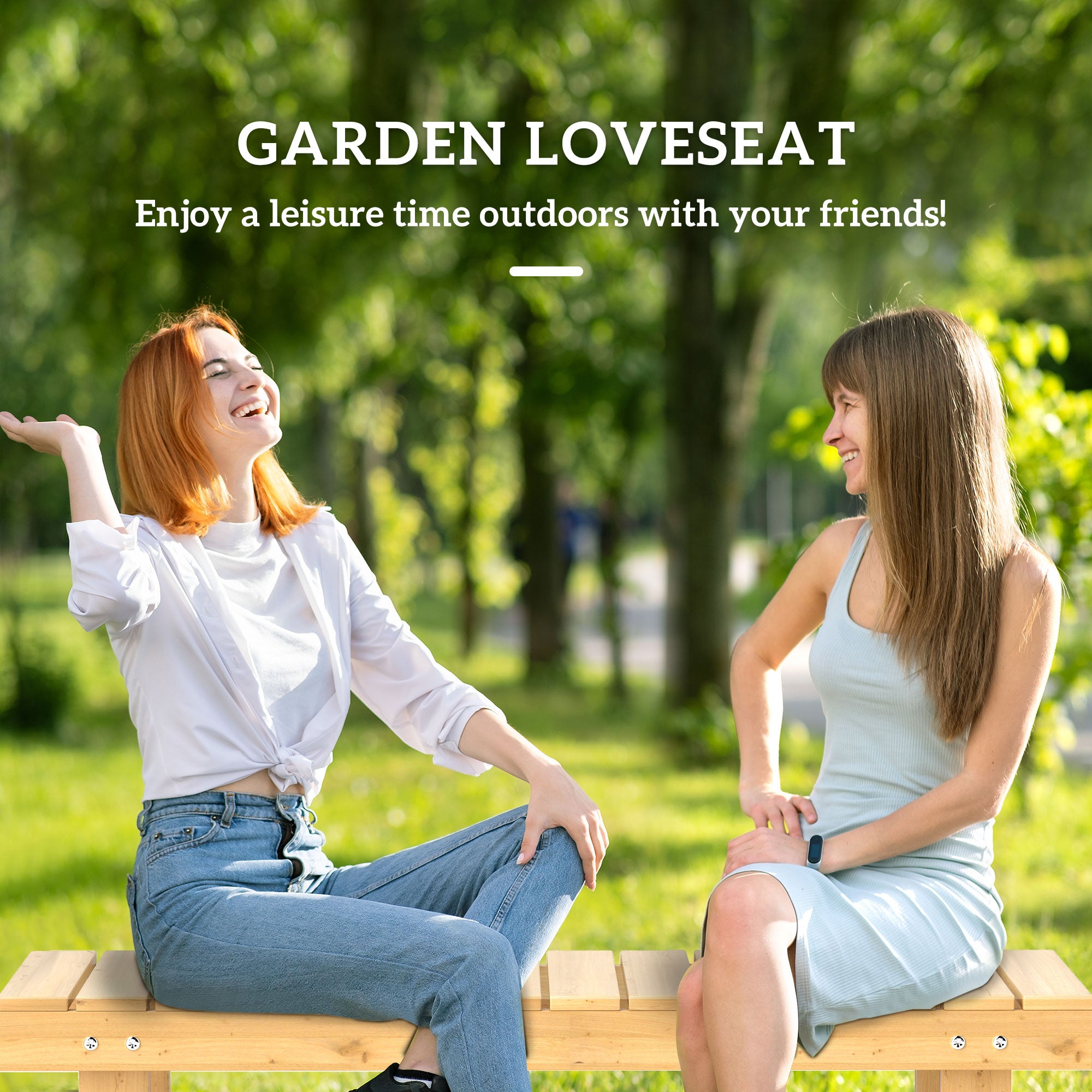 Outsunny 43.25" Outdoor Wood Garden Bench Backless Patio Fir Wood Loveseat Backyard Park Double Seat 2 Person Armless Chair Deck Furniture, Natural