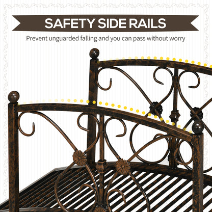 Outsunny Garden Bridge 3.3FT, Decorative Classic Backyard Pond Bridge with Safety Railings Brown