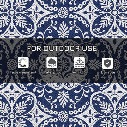 Outsunny Portable Outdoor Rug with Carry Bag, 9' x 18' Reversible Mat, Waterproof Plastic Straw RV Rug for Backyard, Deck, Picnic, Beach, Camping, Blue & White Flower