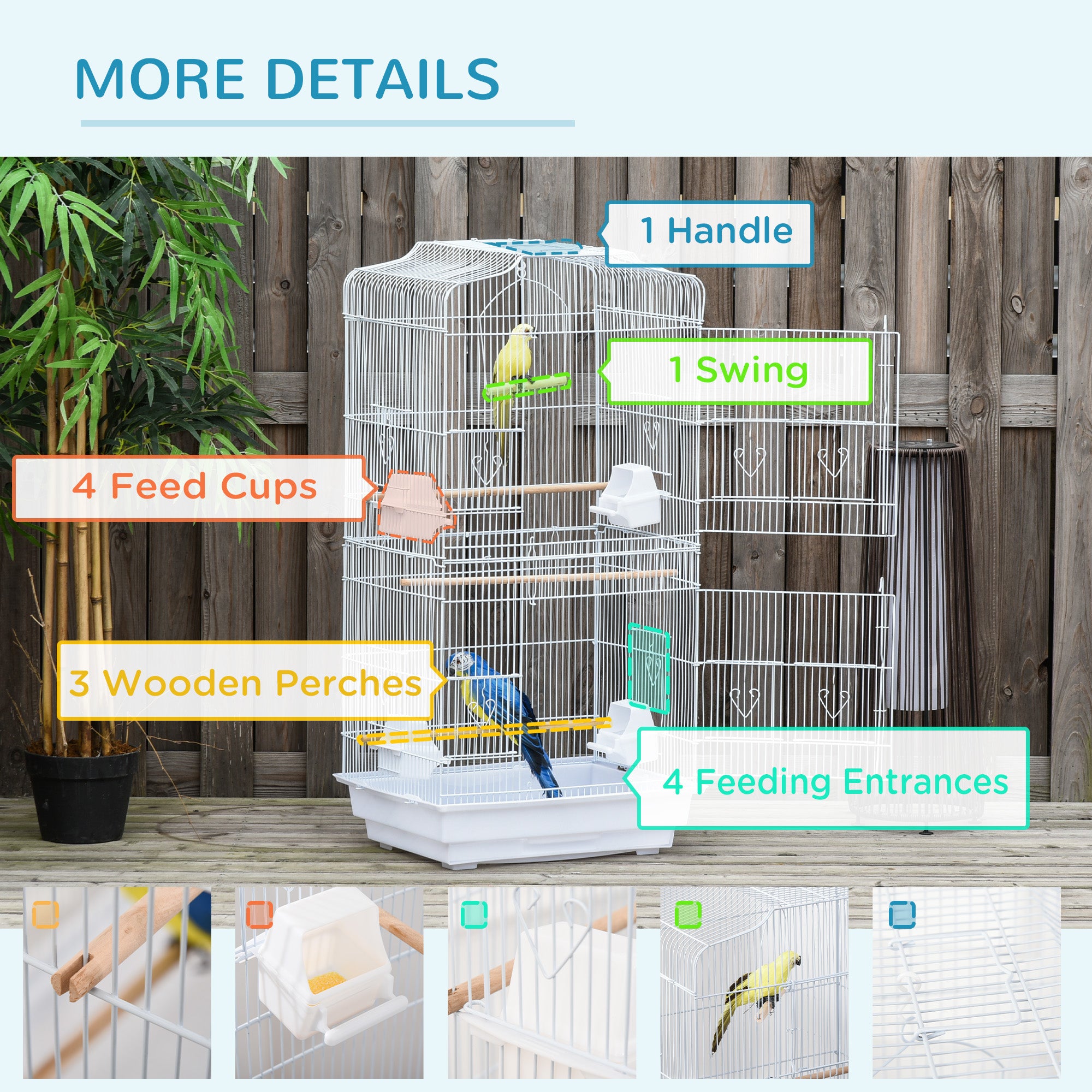 PawHut 36" Bird Cage, Macaw Play House, Cockatoo, Parrot, Finch Flight Cage, 2 Doors, Perch 4 Feeder Pet Supplies, White
