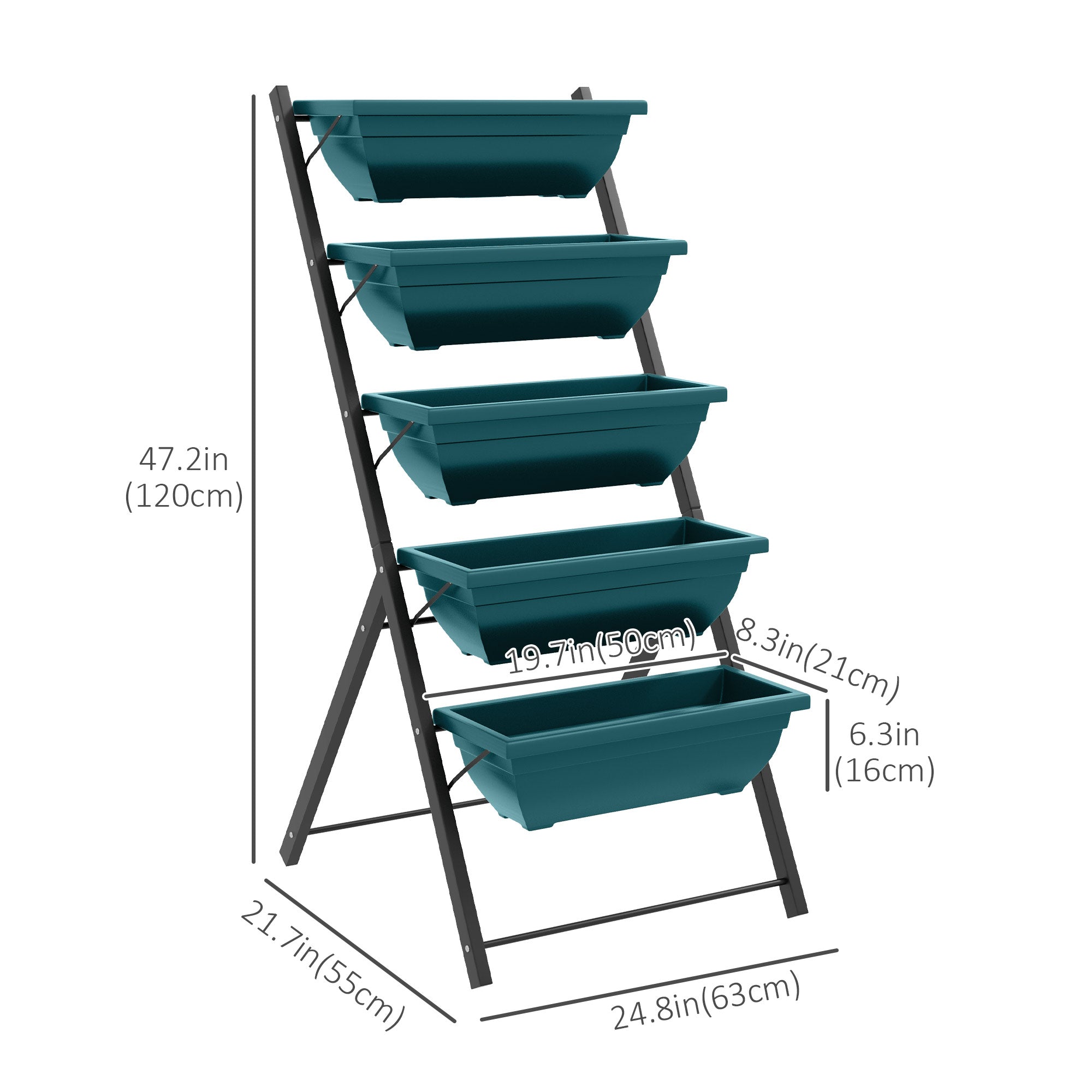 Outsunny 5-Tier Raised Garden Bed with 5 Planter Box, Outdoor Plant Stand Grow Containers with Leaking Holes, Green