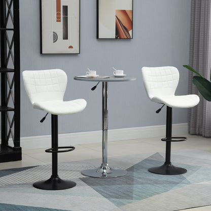 HOMCOM Bar Stools Set of 2 Adjustable Height Swivel Bar Chairs in PU Leather with Backrest & Footrest, White