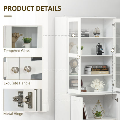 HOMCOM Bookcase Storage Cabinet with Doors, Modern Tall Bookshelf with 2 Adjustable Shelves, Display Unit for Study, Living Room, Home Office, White