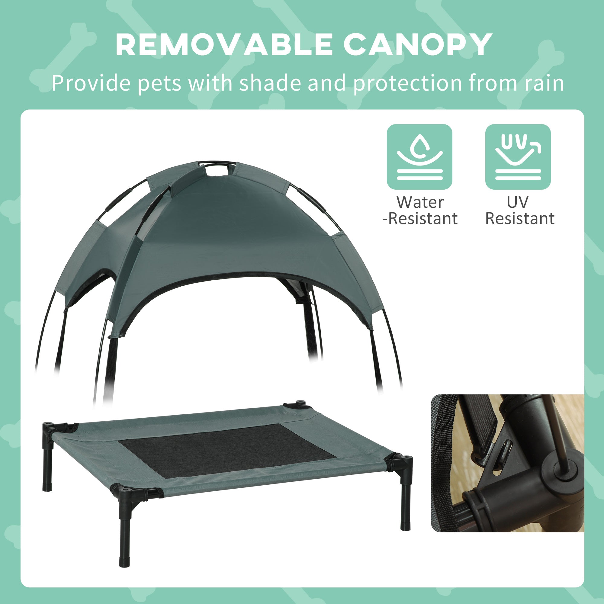 PawHut Elevated Cooling Pet Bed Portable Raised Dog Cot with Canopy for Small-Sized Dogs, Grey