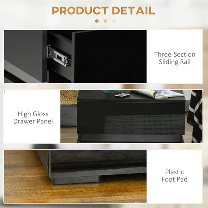 HOMCOM Modern Nightstand, Bedside Table with 2 Drawers, USB Powered RGB LED Lights, Remote for Bedroom, Black