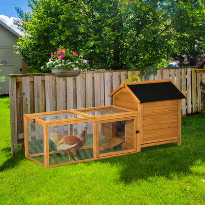 PawHut 2-Tier Chicken Coop, Wooden Hen House, Poultry Habitat Outdoor Backyard with Removable Tray, Nesting Box, Outside Run, Ramp, 71"x36"x31"