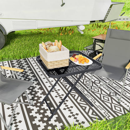 Outsunny 27.5" Square Outdoor Patio Table, Outdoor Folding Table with Grid Rattan-Like Top for Camping, Picnic, Black
