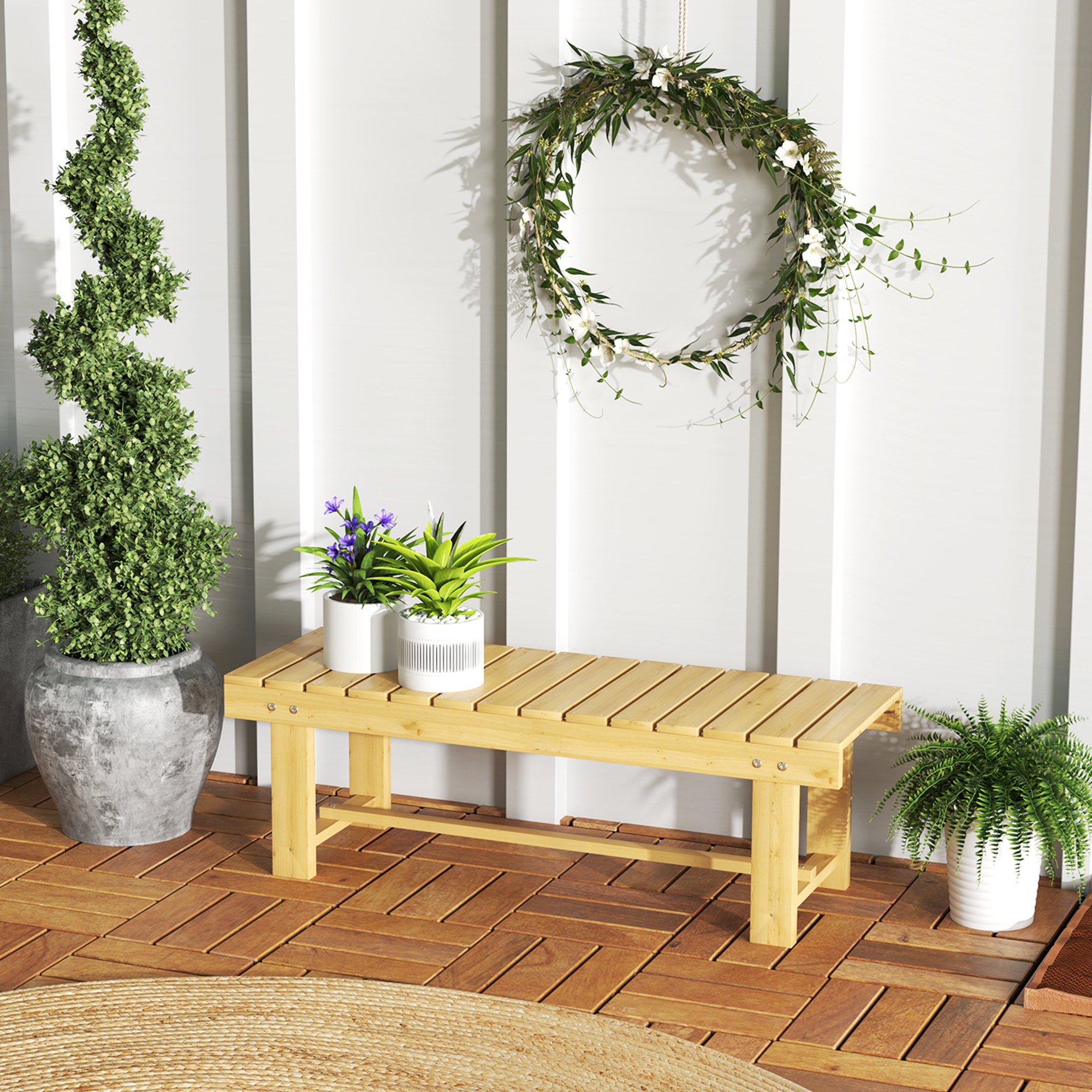 Outsunny 43.25" Outdoor Wood Garden Bench Backless Patio Fir Wood Loveseat Backyard Park Double Seat 2 Person Armless Chair Deck Furniture, Natural