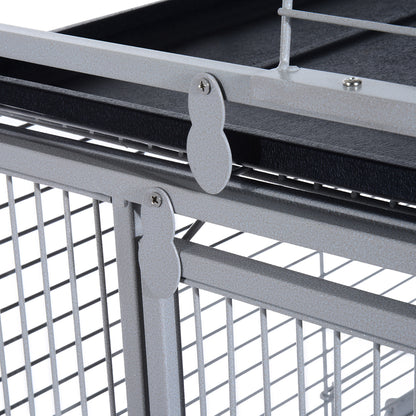 PawHut 63" Large Bird Parrot Cage Stand Finch Feeder Play Top House Perch Bowl Wheels, Silver