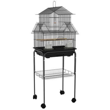 PawHut 48" Bird Cage with Perch, Swing, Food Container, Slide-out Tray, Handle, Parrot Cage for Finches, Canaries, Budgies