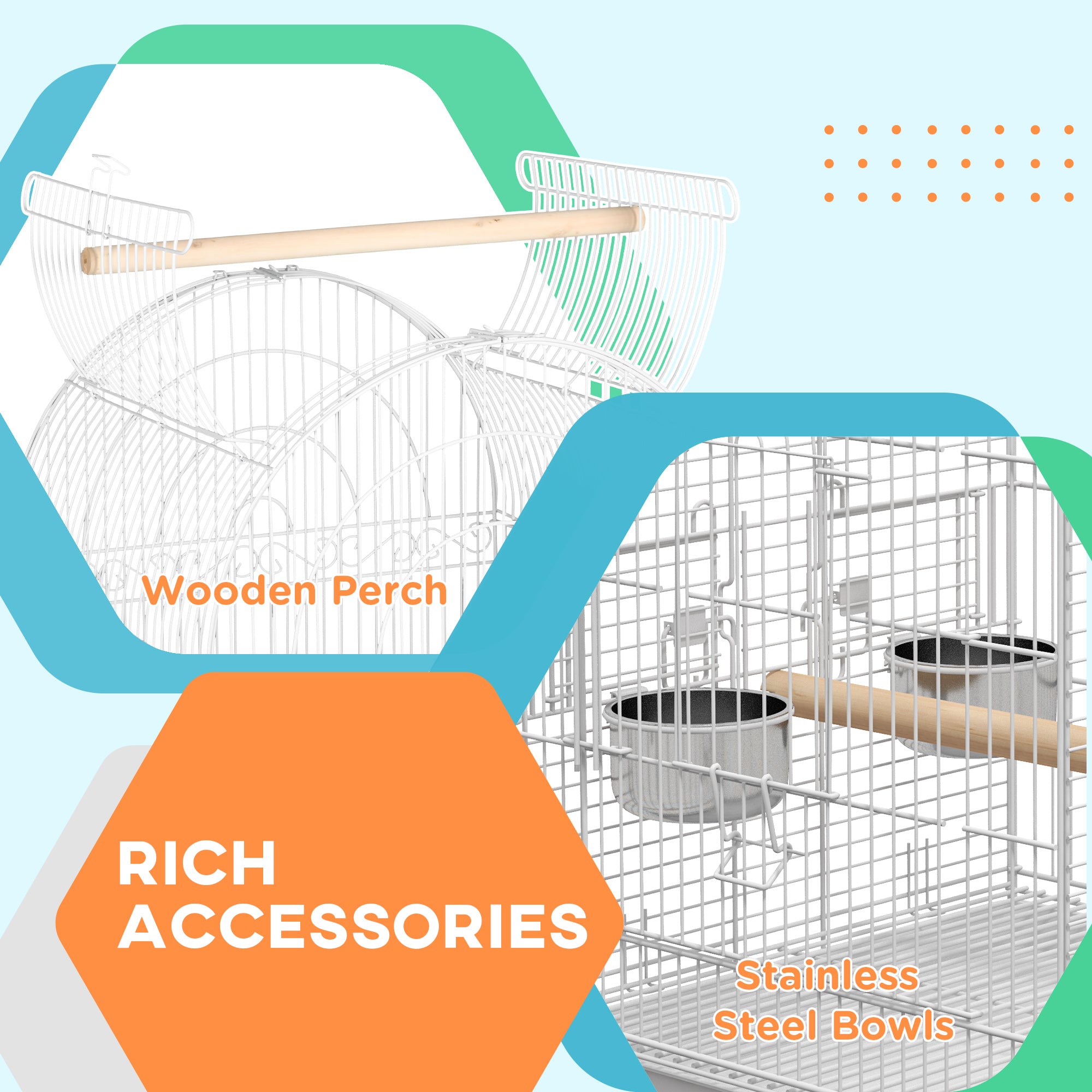 PawHut Play Open Top Bird Cage 60" Parrot Cage for Cockatiel, Sun Conure with Rolling Stand, Removable Tray, Perches, Storage Shelf White, 20.1" x 20.1"