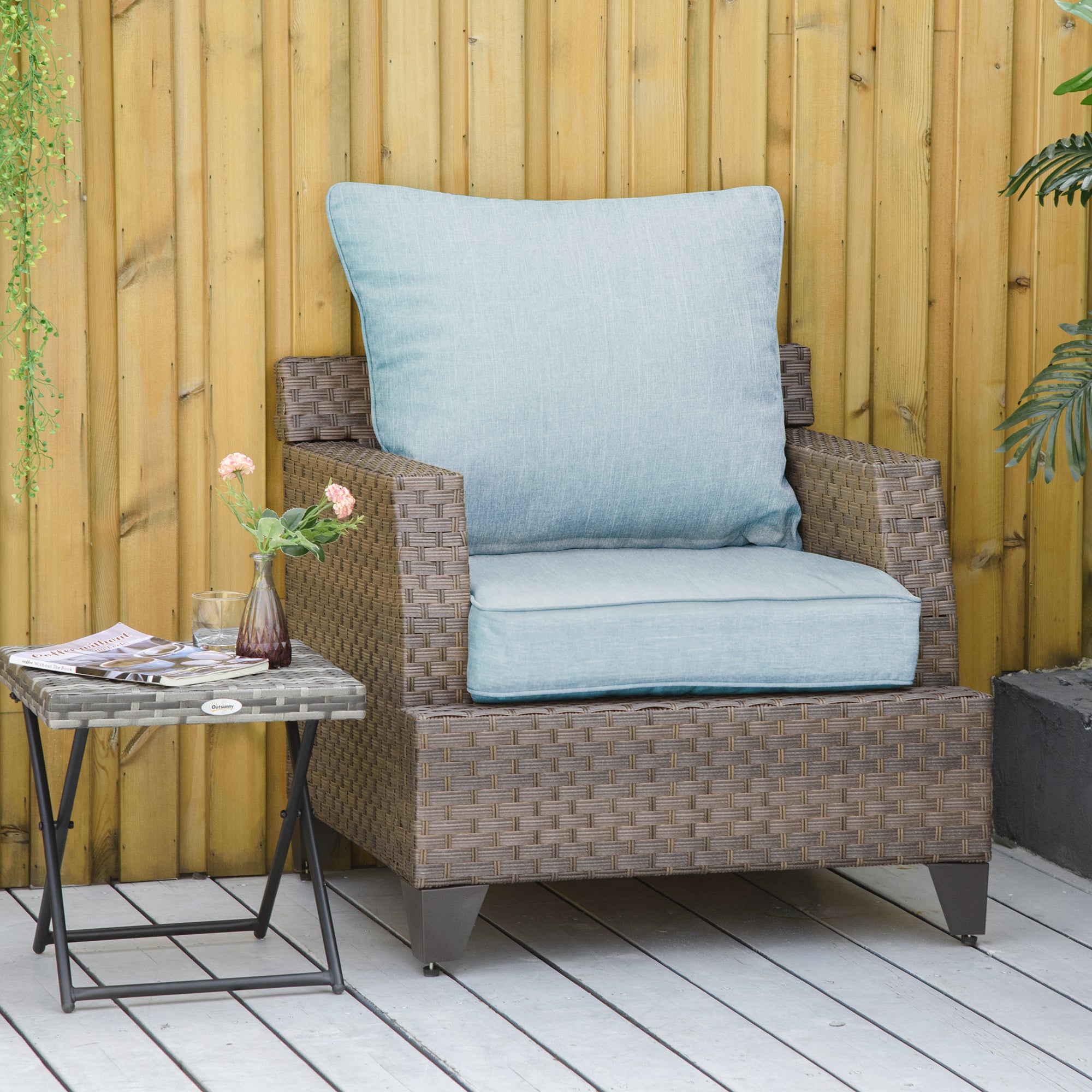 Outsunny Patio Chair Cushions, Thick Deep Seat Outdoor Seat Cushion with Back Cushion, Light Blue
