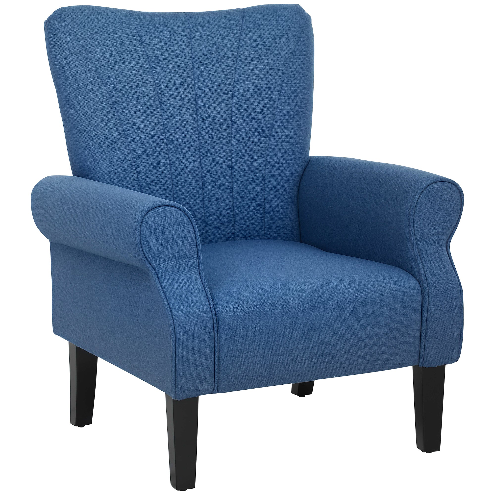 HOMCOM Fabric Armchair, Modern Accent Chair with Wood Legs for Living Room, Bedroom, Home Office, Dark Blue