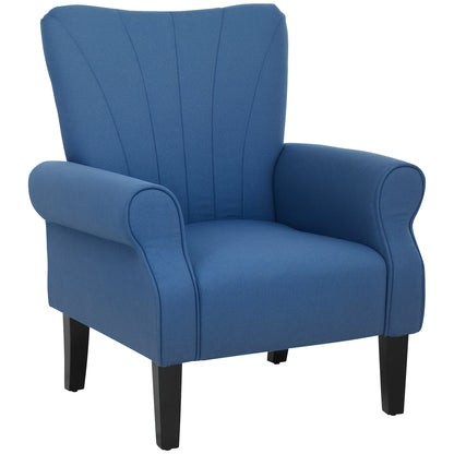HOMCOM Fabric Armchair, Modern Accent Chair with Wood Legs for Living Room, Bedroom, Home Office, Dark Blue