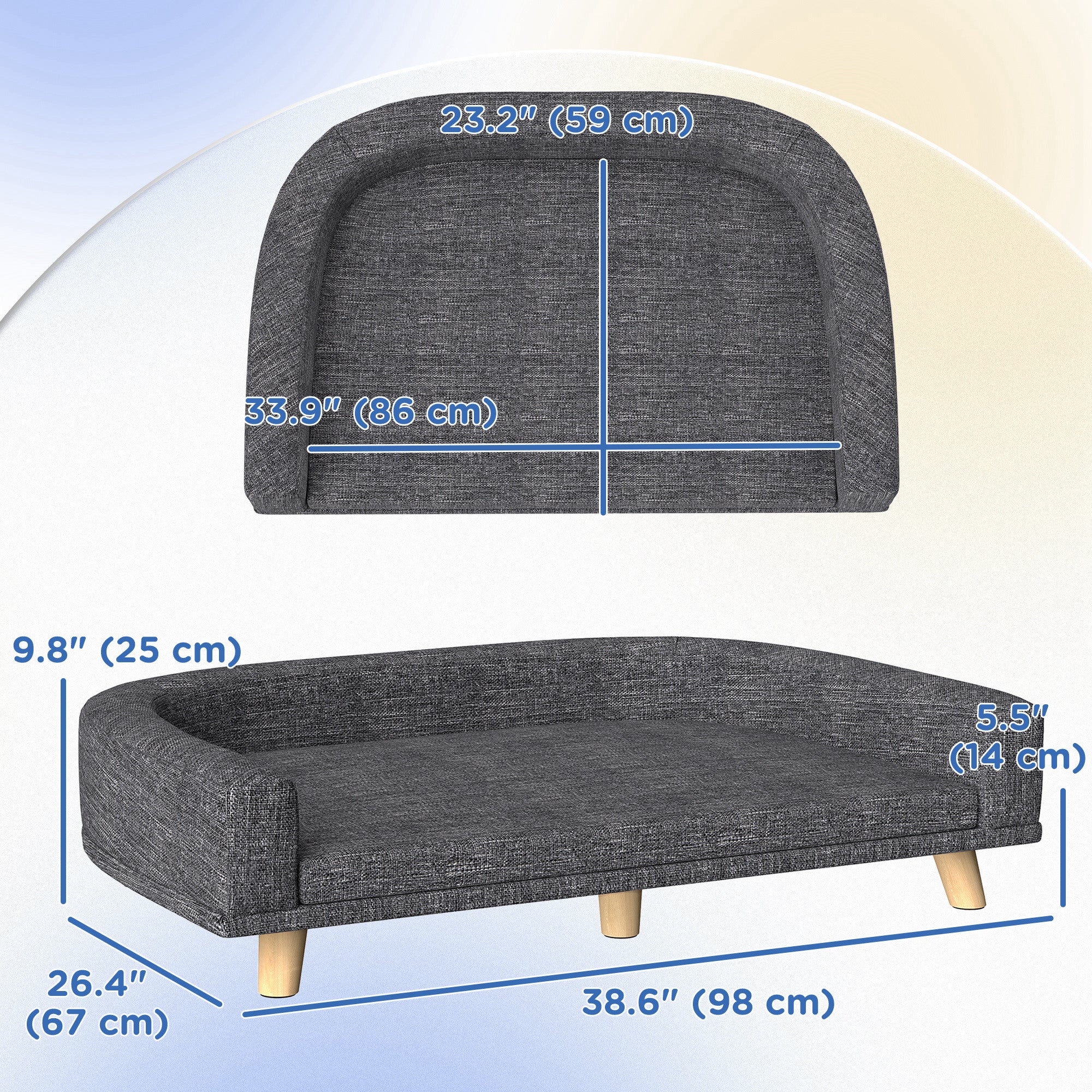 PawHut Dog Sofa for Large Dogs with Washable Cover, Anti-slip Foot Pads, Dark Grey