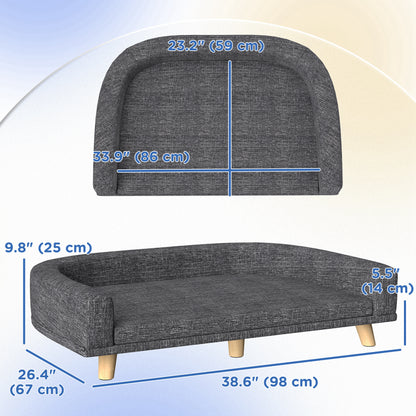 PawHut Dog Sofa for Large Dogs with Washable Cover, Anti-slip Foot Pads, Dark Grey