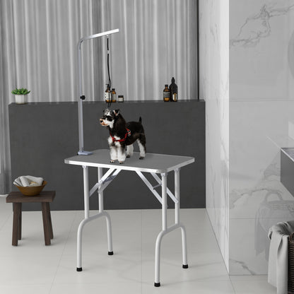 PawHut Foldable Pet Grooming Table for Dogs Cats with Adjustable Arm, Non-slip Surface, Grey