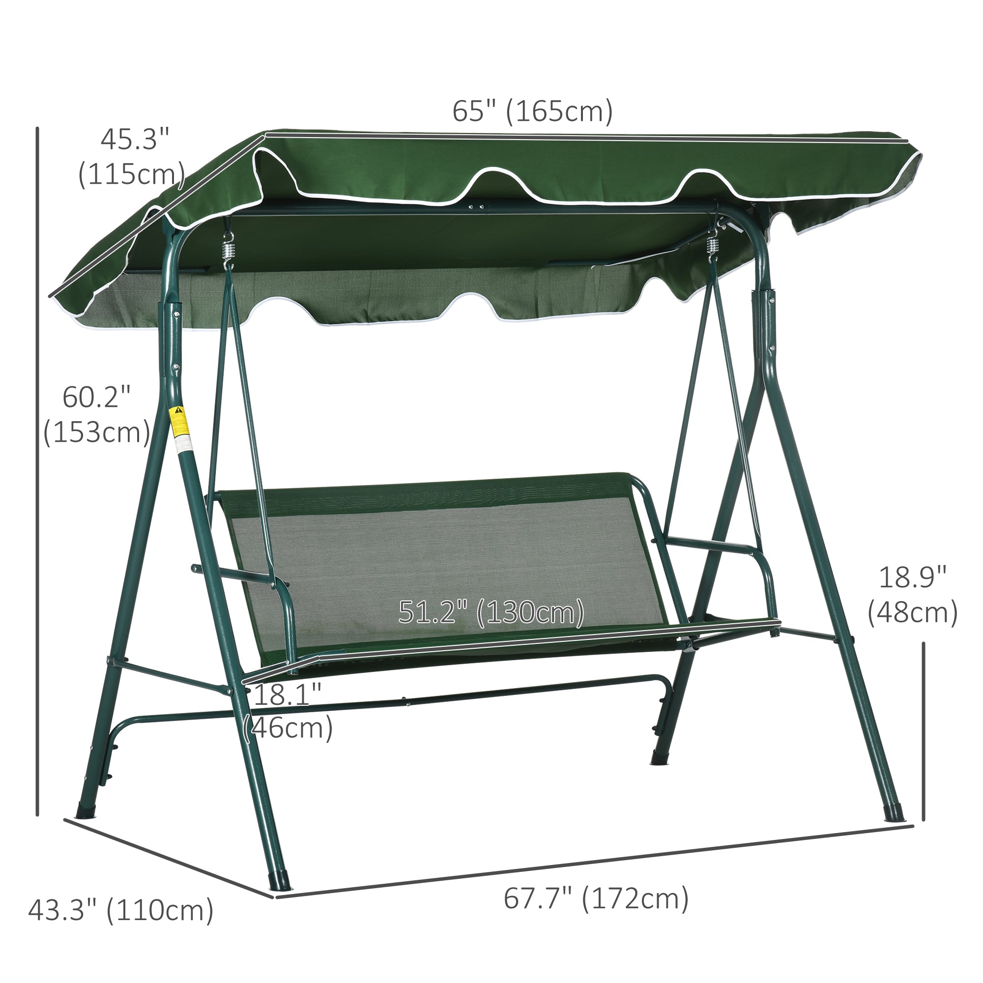 Outsunny 3-Seater Outdoor Porch Swing with Adjustable Canopy, Patio Swing Chair for Garden, Poolside, Backyard, Green and White