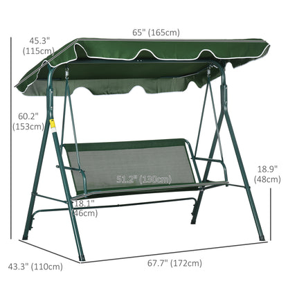 Outsunny 3-Seater Outdoor Porch Swing with Adjustable Canopy, Patio Swing Chair for Garden, Poolside, Backyard, Green and White