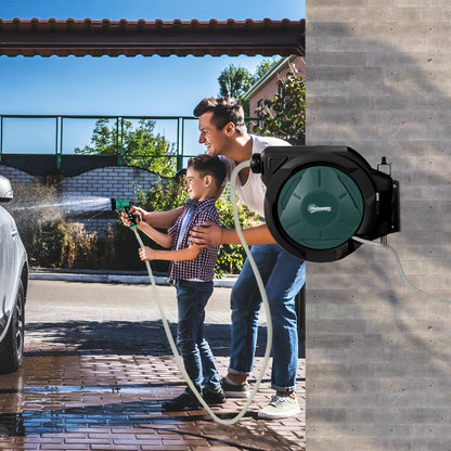 Outsunny 1/2 in x 100ft Wall Mounted Garden Hose Reel, Retractable Water Hose Reel with Auto Rewind, Any Length Lock, Black