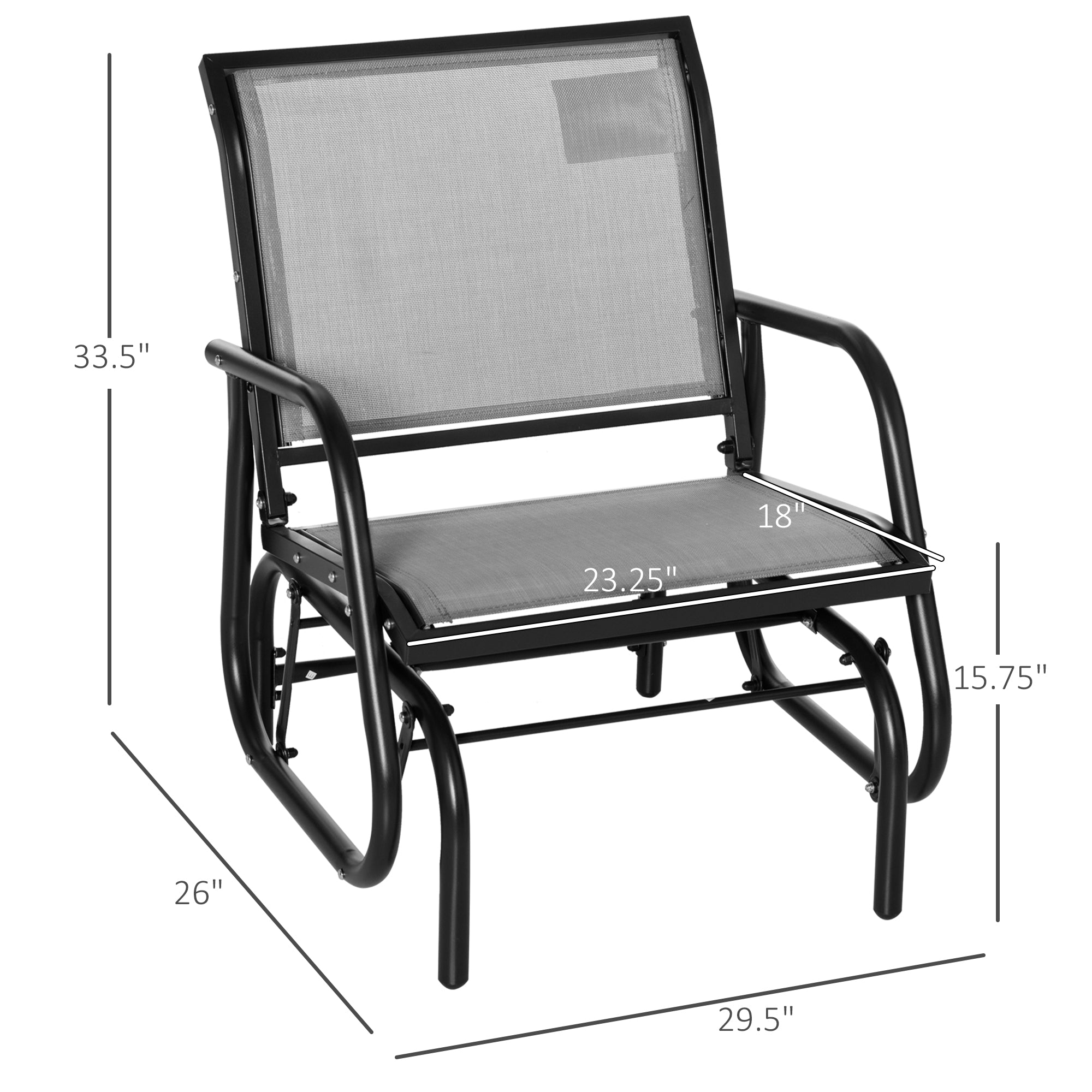 Outsunny Patio Glider with Breathable Mesh Fabric Seat & Backrest, Metal Frame Outdoor Glider Swing Chair with Armrests, Grey