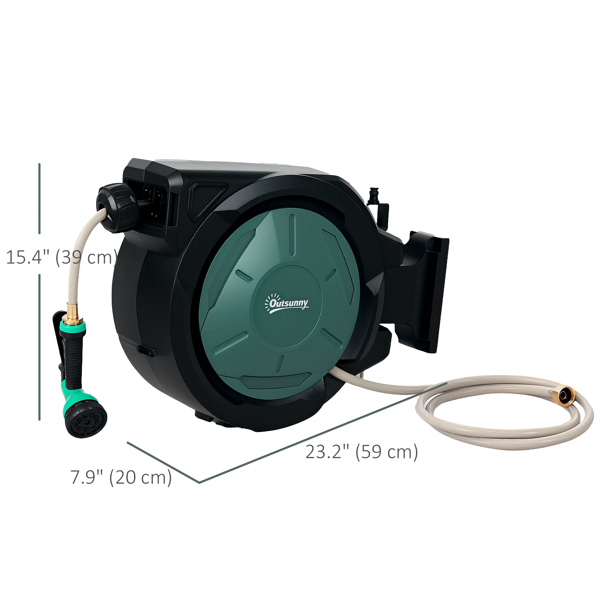 Outsunny 1/2 in x 65ft Wall Mounted Garden Hose Reel, Retractable Water Hose Reel with Auto Rewind, Any Length Lock, Blue