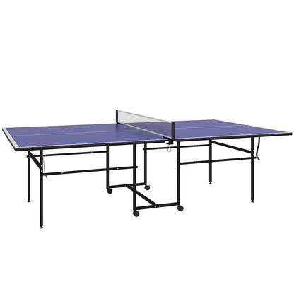Soozier Full Size Table Tennis Table, Folding Ping Pong Table with Net, Paddles, Balls and Wheels, Blue
