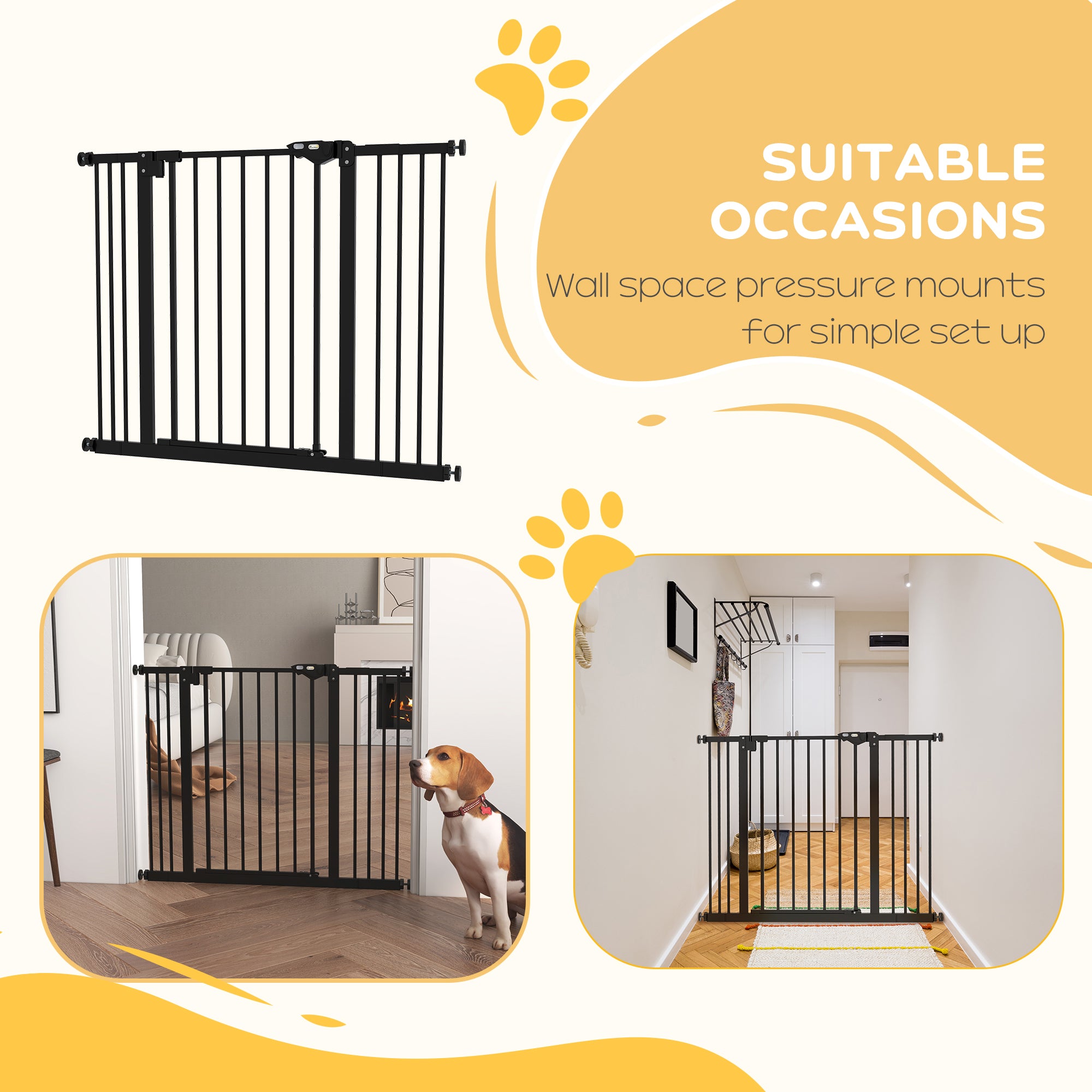 PawHut 30 Inch Tall Pet Gate with Door Dog Gate and Barrier Indoor for Stairs Includes 2.8", 5.5" Extensions Kit, Black