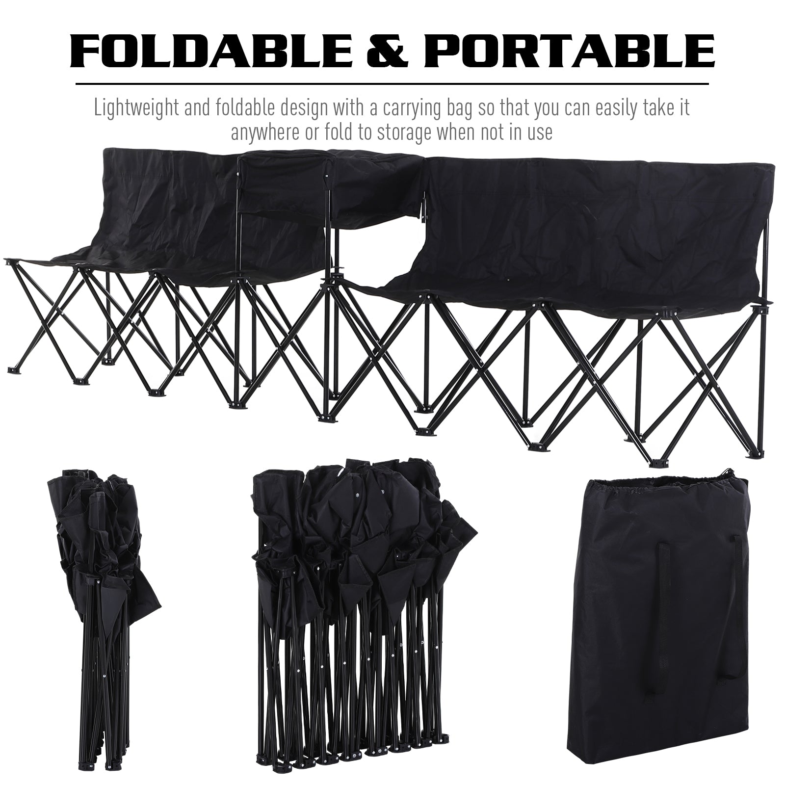 Outsunny 6-Person Folding Camping Bench Chair Sport Seat Folding Cooler Bag w/ Carrying Case