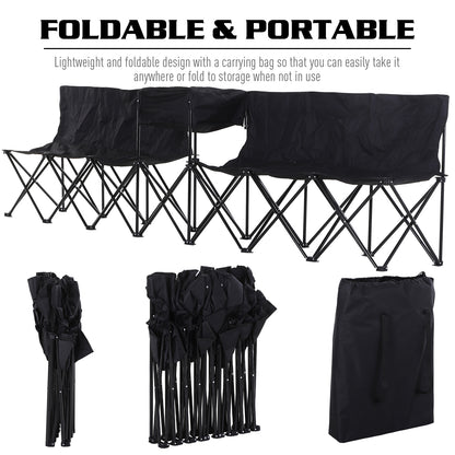 Outsunny 6-Person Folding Camping Bench Chair Sport Seat Folding Cooler Bag w/ Carrying Case