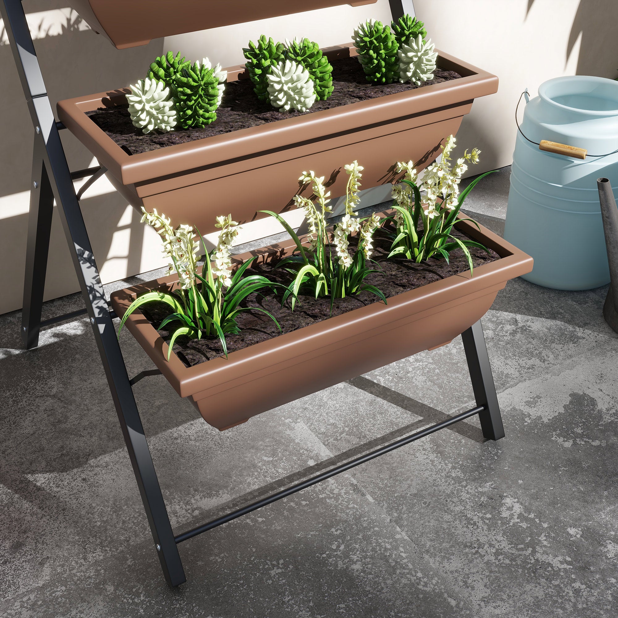 Outsunny 5-Tier Raised Garden Bed with 5 Planter Box, Outdoor Plant Stand Grow Containers with Leaking Holes, Brown