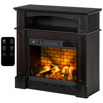 HOMCOM Electric Fireplace with Mantel, Freestanding Heater Corner Firebox with Remote Control, 700W/1400W, Brown